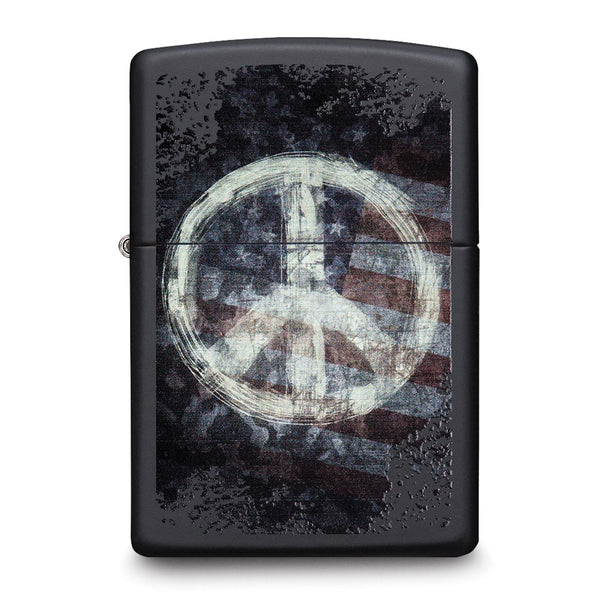 Zippo American Flag Peace Symbol Black Matte Lighter