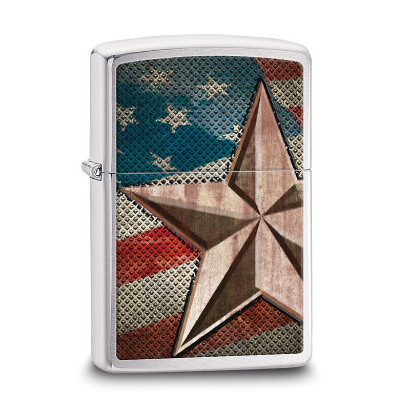 Zippo Retro Star and Flag Brushed Chrome Lighter