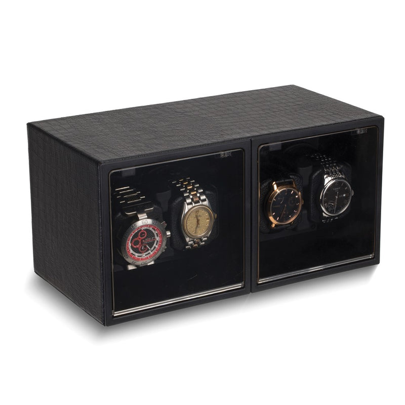 Rotations Black Faux Leather Quad Watch Winder