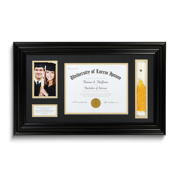 Graduation 4x6 Photo, Diploma, and Tassel Black Frame with Verse Jeremiah 29