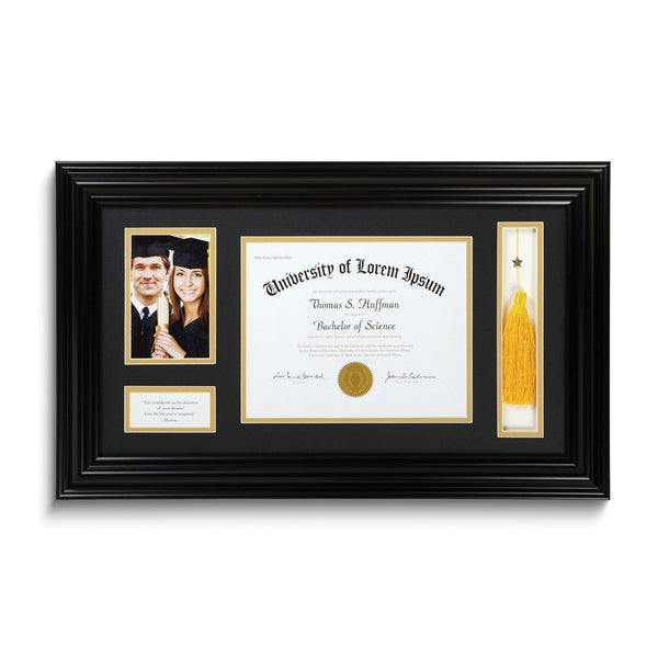 Graduation 4x6 Photo, Diploma, and Tassel Black Frame with Quote by Thoreau