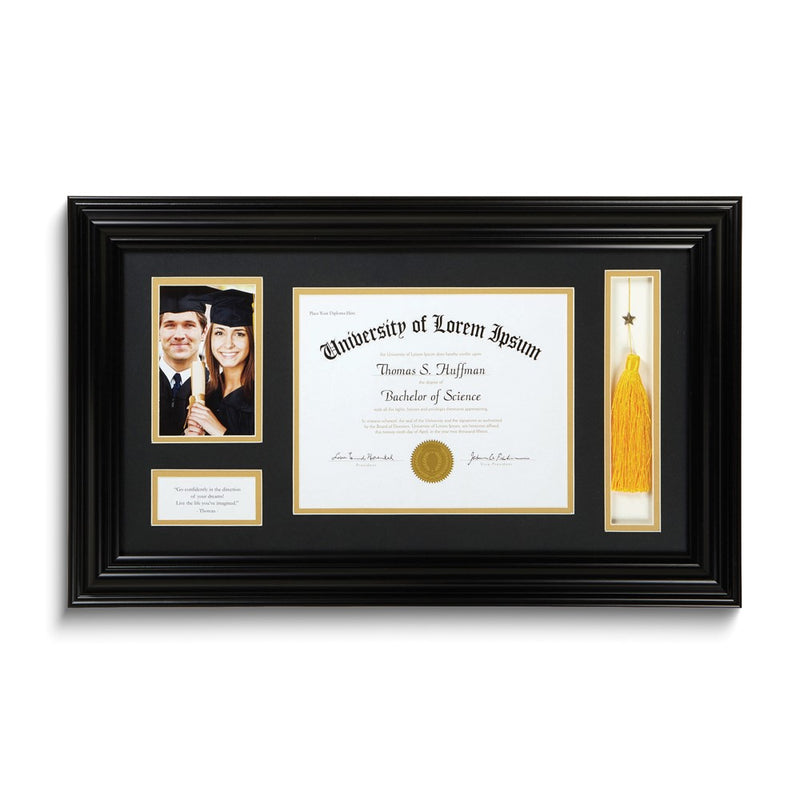 Graduation 4x6 Photo, Diploma, and Tassel Black Frame with Quote by Thoreau
