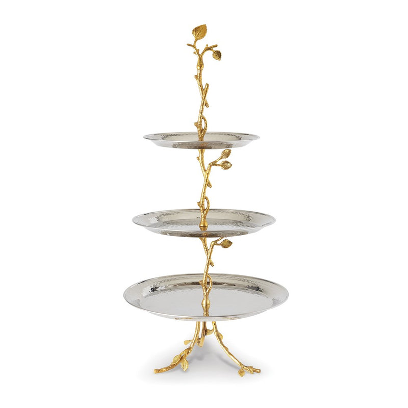 Hammered Stainless Steel with Golden Vine Stand 3-Tier Server