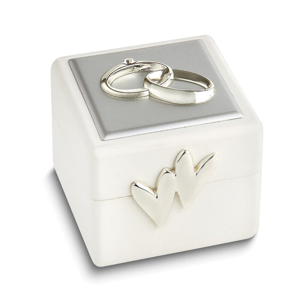 Silver-tone Double Rings and Hearts Wooden Wedding Ring Box