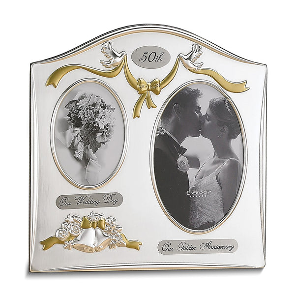 Satin Silver-plated/Brass 50th OUR WEDDING DAY 3.5x5 and OUR GOLDEN ANNIVERSARY 4x6 Photo Frame