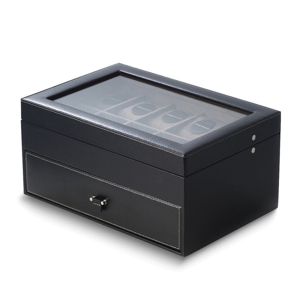Black Leather 20-Watch Case w/Drawer