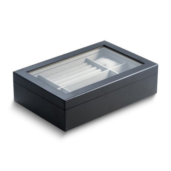 Matte Black Finish Wood 4-Watch, Sunglass and Accessory Case