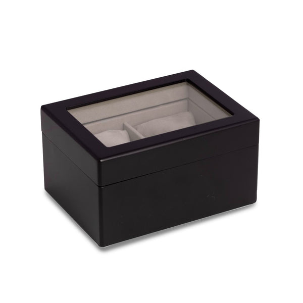 Matte Black Finish Wood 2-Watch Case