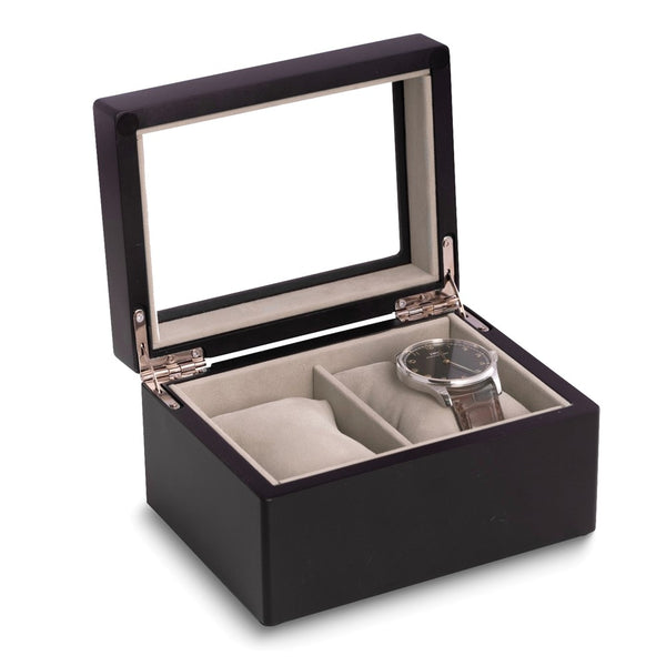 Matte Black Finish Wood 2-Watch Case
