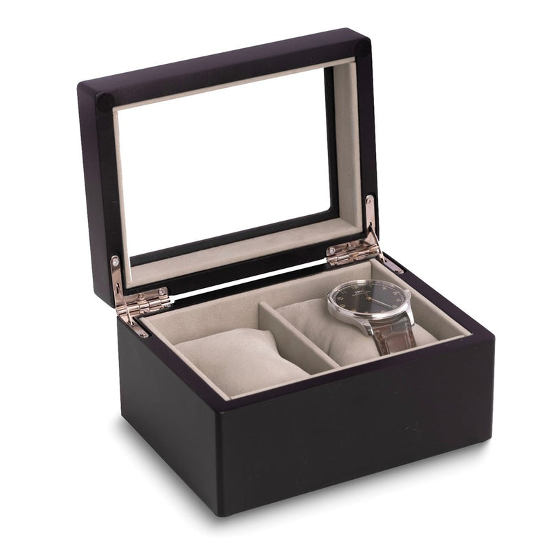 Matte Black Finish Wood 2-Watch Case