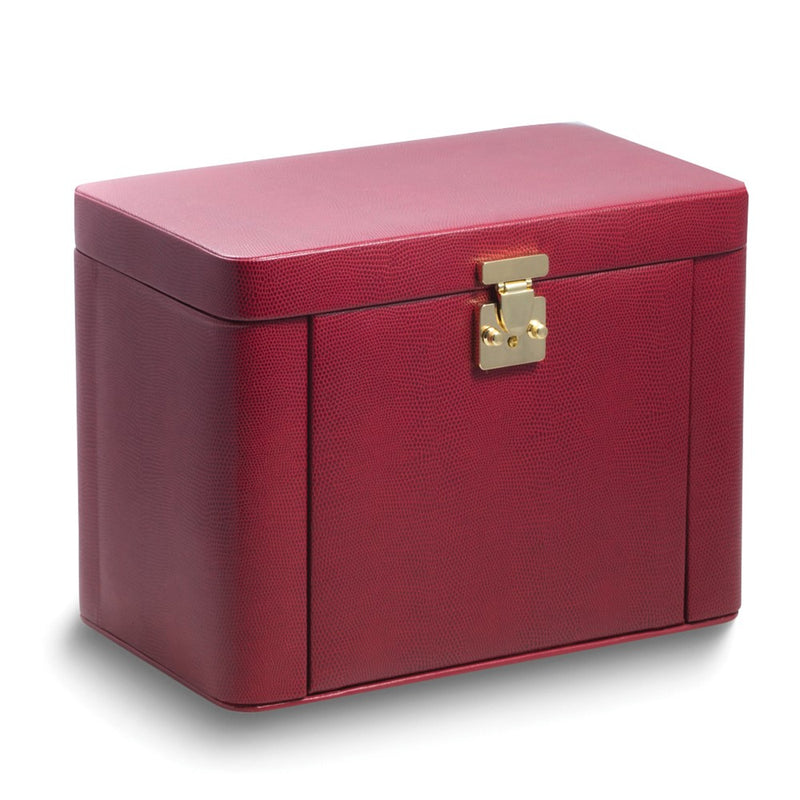 Red Lizard Textured Leather 4-Level Jewelry Case