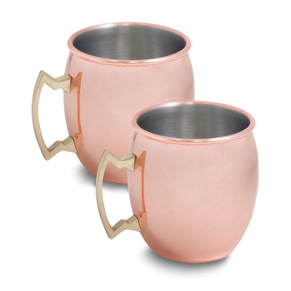 Set of 2 Copper Finish Stainless Steel 20 ounce Mugs with Solid Brass Handles