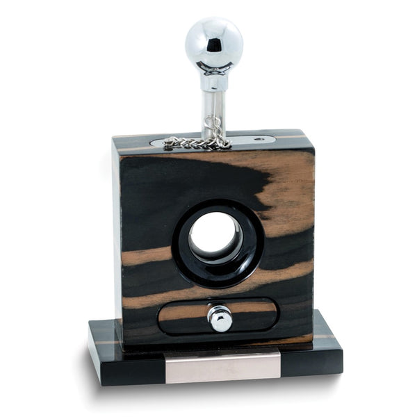 Ebony Finish Wood Tabletop Stainless Steel Guillotine Cigar Cutter with Drawer for Cuttings