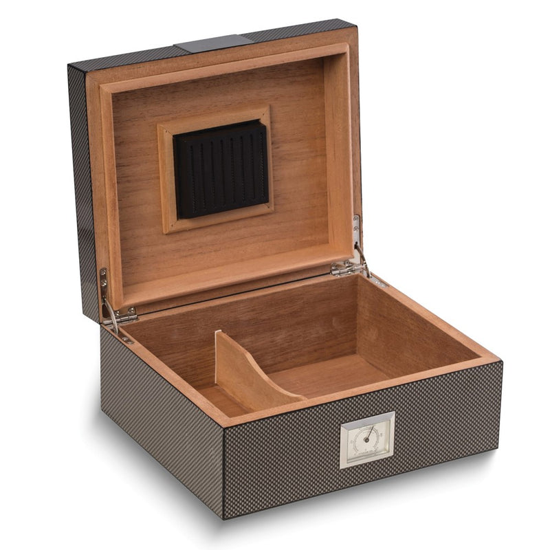 Carbon Fiber Finish Wood 50-Cigar Humidor with Humidistat, External Hygrometer and Spanish Cedar Lining