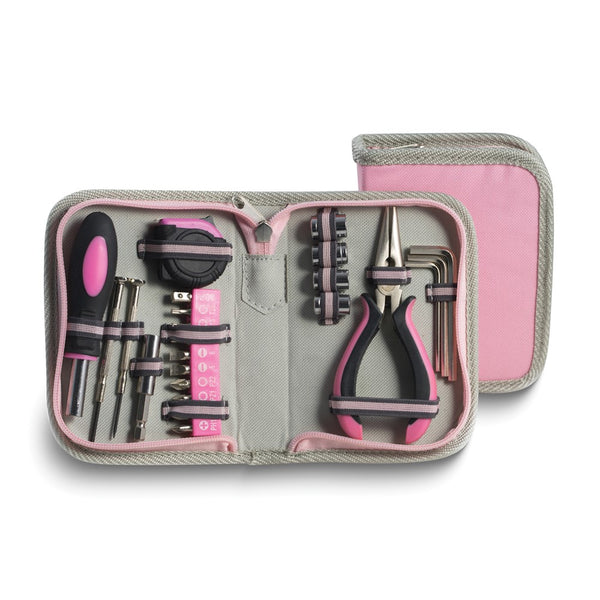 23-Piece Pink Tool Set in Canvas Case with Hex Keys/Screwdrivers/Socket Set/Tape Measure/Pliers and Wire Cutter