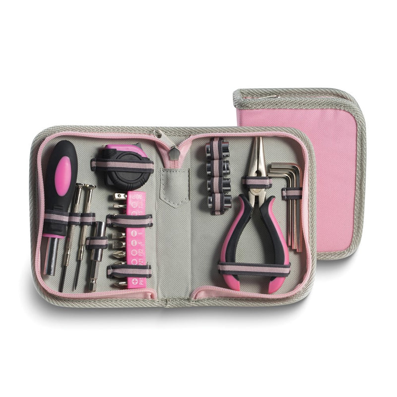 23-Piece Pink Tool Set in Canvas Case with Hex Keys/Screwdrivers/Socket Set/Tape Measure/Pliers and Wire Cutter