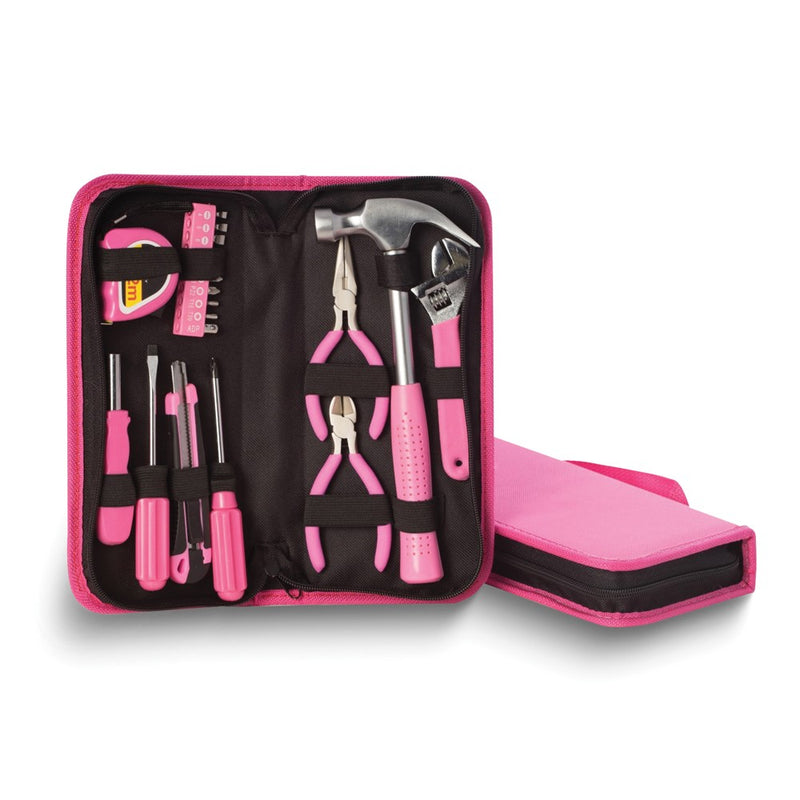 20-Piece Pink Tool Set in Canvas Case with Utility Knife/Pliers/Wire Cutters/Tape Measure/Hammer/Wrench/Screwdrivers