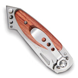 Wood Handle Stainless Steel Locking Folding Pocket Knife with Belt Clip