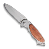 Wood Handle Stainless Steel Locking Folding Pocket Knife with Belt Clip