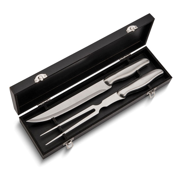 Stainless Steel with Brushed Handles 2 Piece Carving Set In Black Box