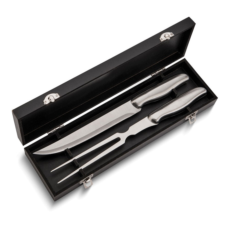 Stainless Steel with Brushed Handles 2 Piece Carving Set In Black Box