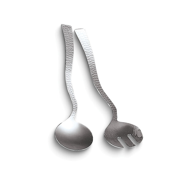 Hammered Stainless Steel Salad Spoon and Fork Set