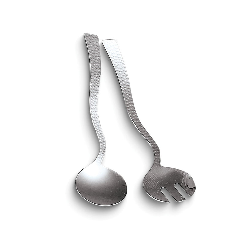 Hammered Stainless Steel Salad Spoon and Fork Set