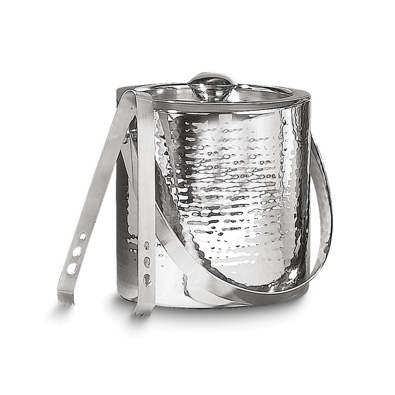 Hammered Stainless Steel Double Wall Insulated Ice Bucket with Lid and Tongs