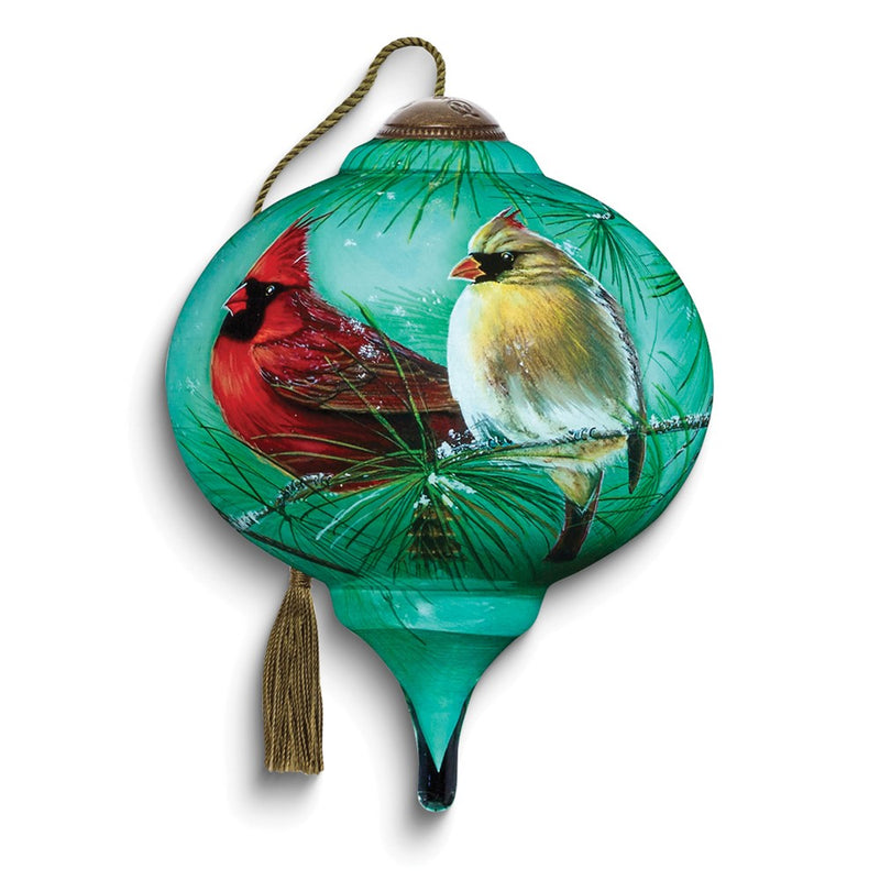 NeQwa Art Cardinals and White Pine by James Hautman Hand-painted Glass Ornament