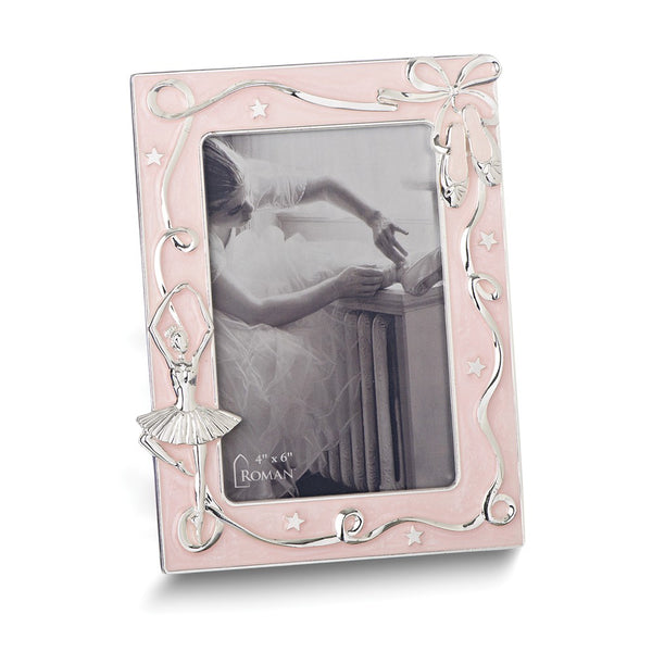 Silver-tone Ballet Pink Enameled 4x6 Photo Frame