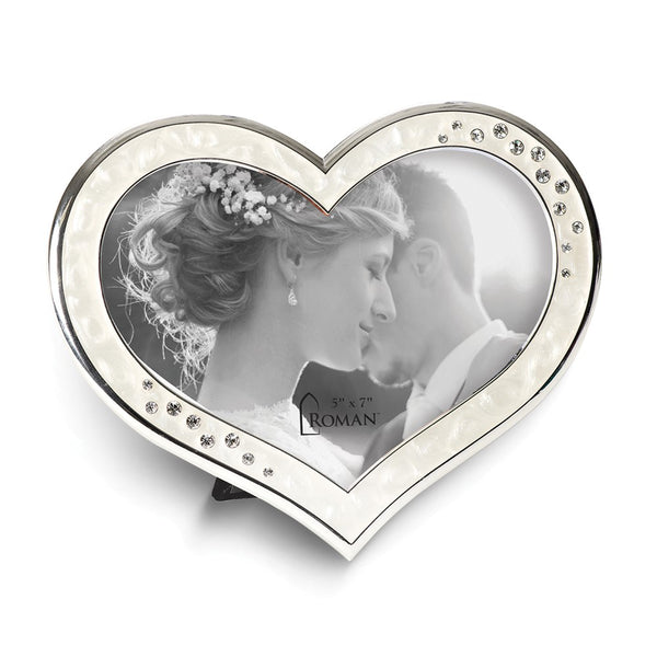 Ivory Enameled Crystal Heart 5x7 Photo Frame