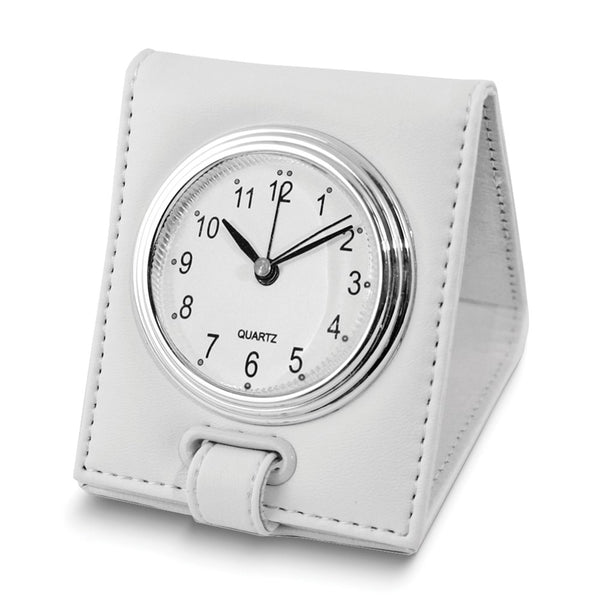 White Faux Leather Folding Travel Alarm Clock