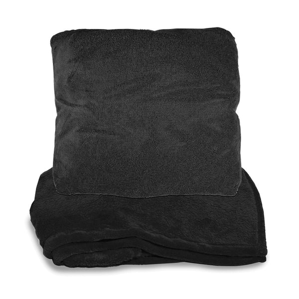 Black Anti-pill Fleece Zip-up Pillow Blanket