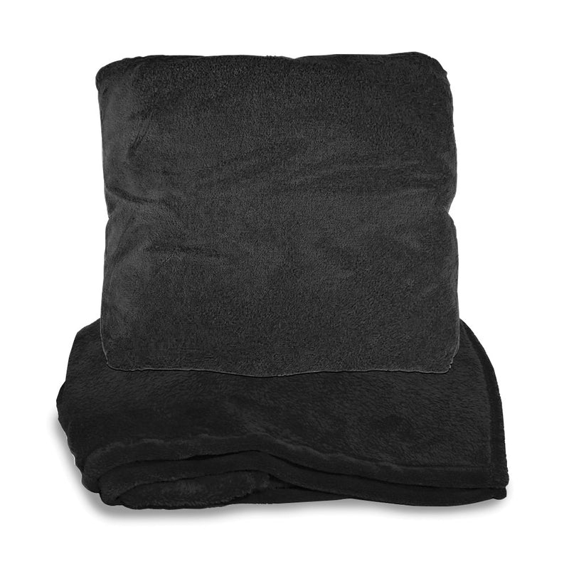 Black Anti-pill Fleece Zip-up Pillow Blanket