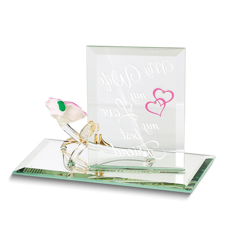 MY WIFE MY LOVE MY BEST FRIEND Pink Rose Handcrafted Glass Figurine