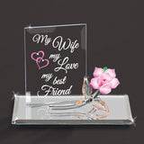 MY WIFE MY LOVE MY BEST FRIEND Pink Rose Handcrafted Glass Figurine