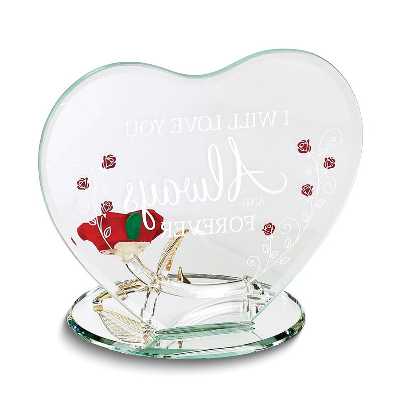 I WILL LOVE YOU ALWAYS AND FOREVER Red Rose Handcrafted Glass Figurine