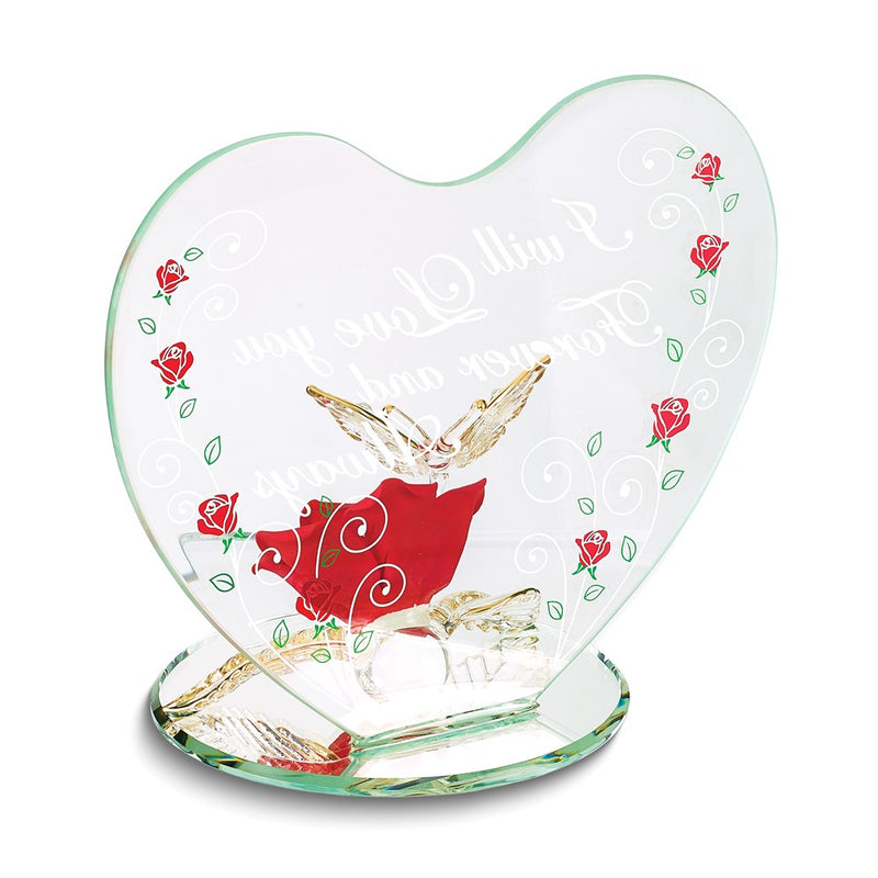 I WILL LOVE YOU FOREVER AND ALWAYS Butterfly and Red Rose Handcrafted Glass Figurine