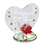 I WILL LOVE YOU FOREVER AND ALWAYS Butterfly and Red Rose Handcrafted Glass Figurine