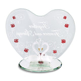 Swan Pair with Red Crystal Heart TOGETHER FOREVER AND ALWAYS Handcrafted Glass Figurine