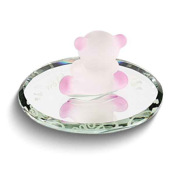 I LOVE YOU Bear with Red Crystal Heart Handcrafted Glass Figurine