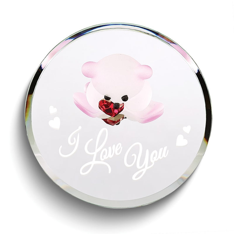 I LOVE YOU Bear with Red Crystal Heart Handcrafted Glass Figurine