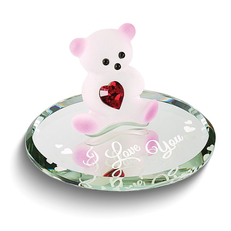 I LOVE YOU Bear with Red Crystal Heart Handcrafted Glass Figurine