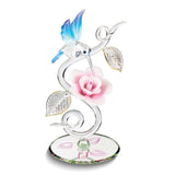 Hummingbird and Pink Rose on Vine Handcrafted Glass Figurine