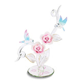 Hummingbirds in Pink Rose Garden Handcrafted Glass Figurine
