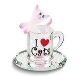 I LOVE CATS Kitty Cup Handcrafted Glass Figurine