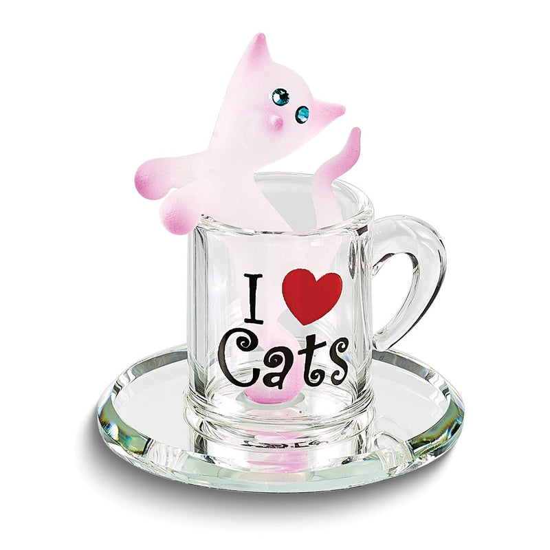 I LOVE CATS Kitty Cup Handcrafted Glass Figurine
