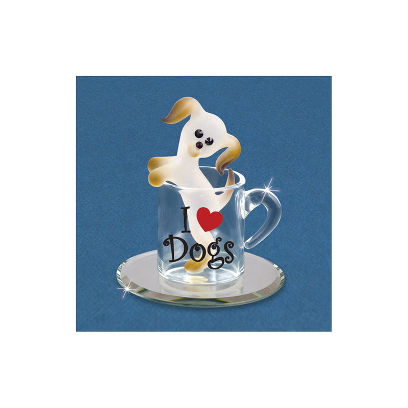 Pup In A Cup I LOVE DOGS Handcrafted Glass Figurine
