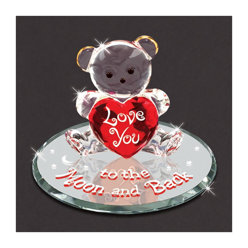 Glass Baron LOVE YOU TO THE MOON AND BACK with Bear Red Handcrafted Glass Figurine
