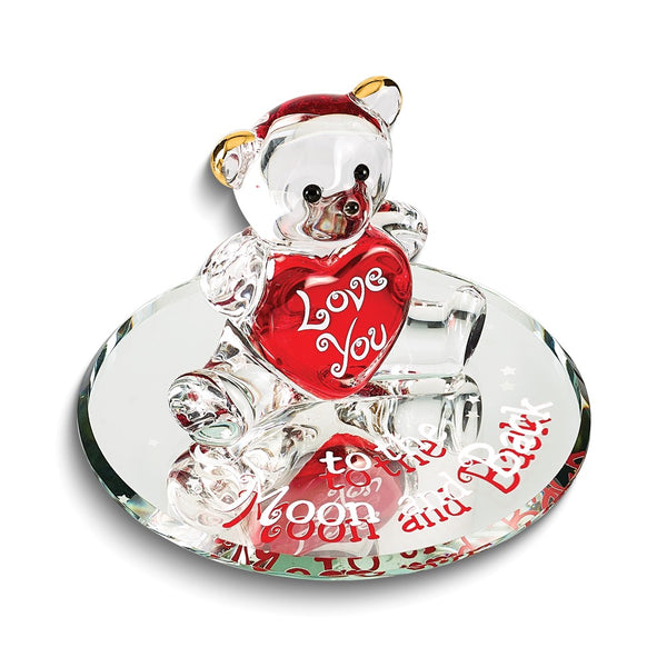 Glass Baron LOVE YOU TO THE MOON AND BACK with Bear Red Handcrafted Glass Figurine